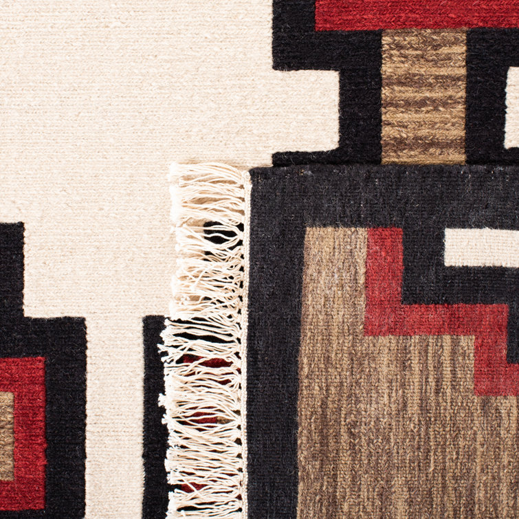 Art Deco Inspired Reversible Hand-Knotted Wool Accent Rug in Multicolor