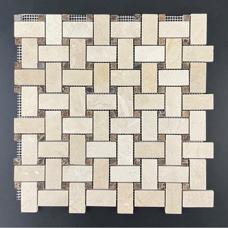 Cream Marfil and Dark Emperador Marble Basketweave Mosaic Tile