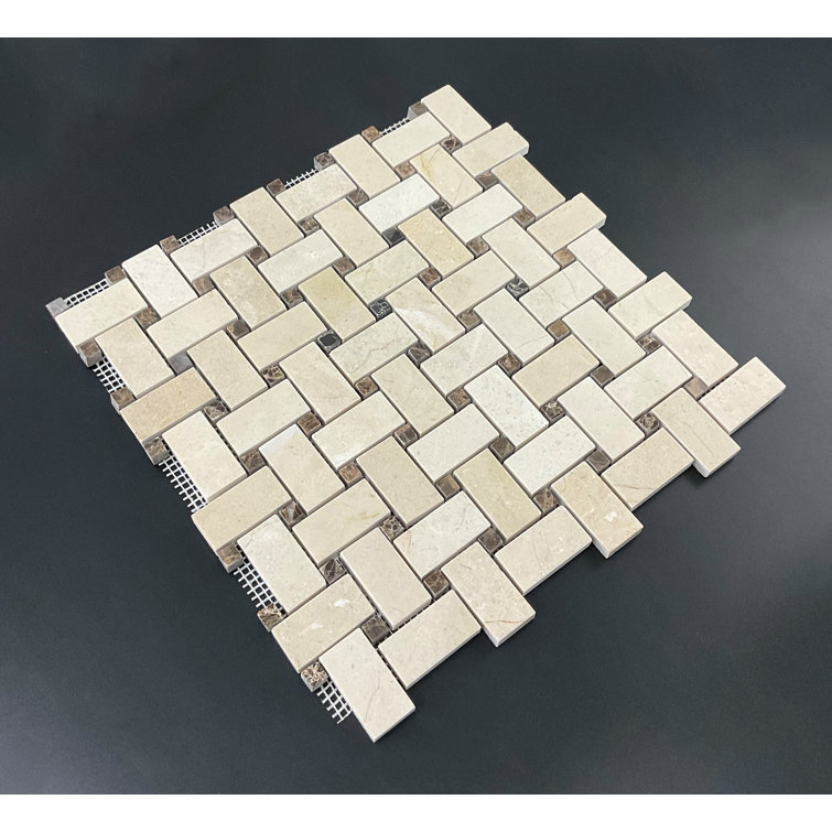 Cream Marfil and Dark Emperador Marble Basketweave Mosaic Tile