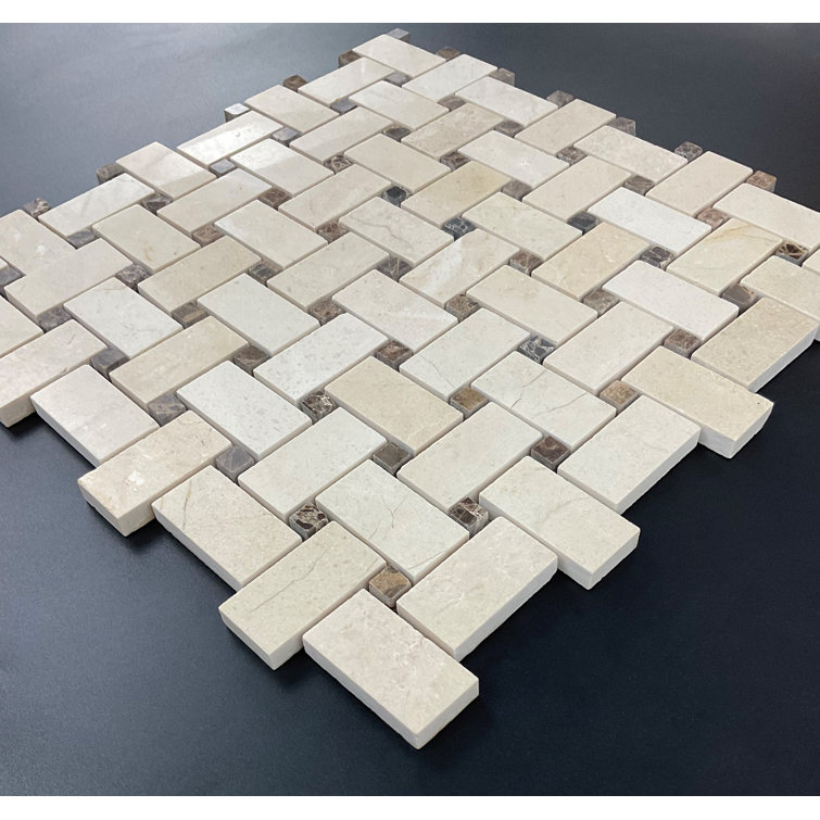 Cream Marfil and Dark Emperador Marble Basketweave Mosaic Tile