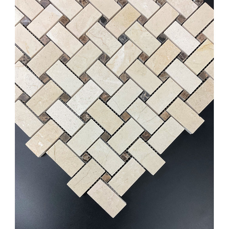 Cream Marfil and Dark Emperador Marble Basketweave Mosaic Tile