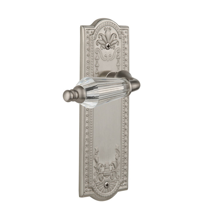 Satin Nickel Crystal Lever with Intricate Beaded Plate