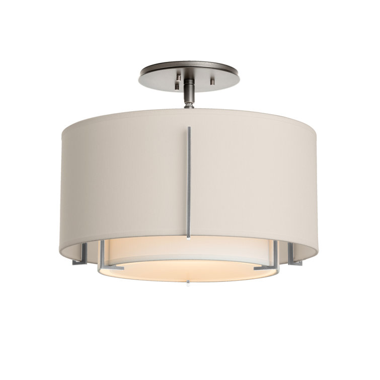 Exos Double Shade Drum Semi-Flush Mount in Natural Iron & Flax