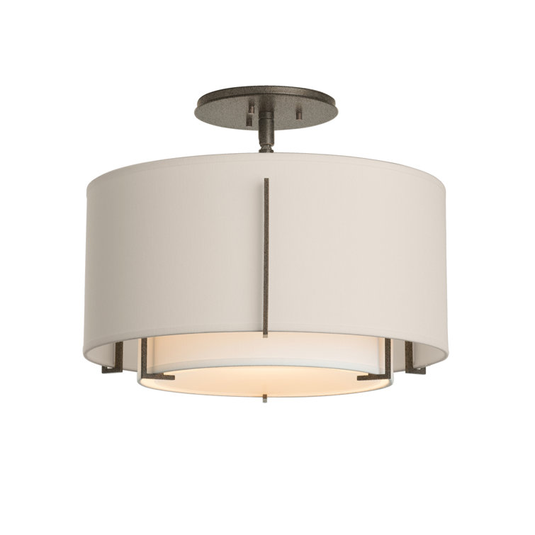 Exos Double Shade Drum Semi-Flush Mount in Natural Iron & Flax