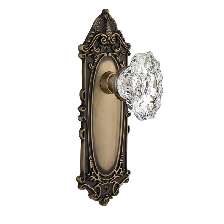 Antique Brass Victorian Plate with Crystal Door Knob