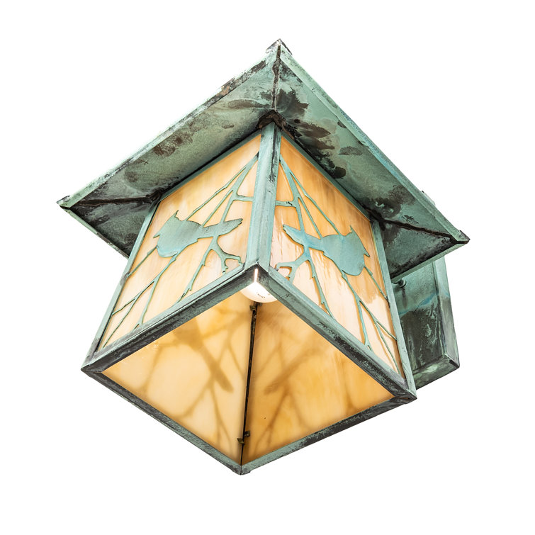 Green and Beige Steel Glass Outdoor Sconce