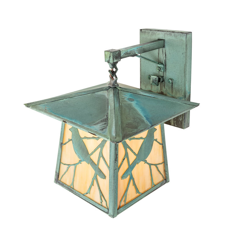 Green and Beige Steel Glass Outdoor Sconce