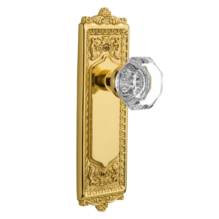 Polished Brass Egg & Dart Plate with Crystal Waldorf Door Knob