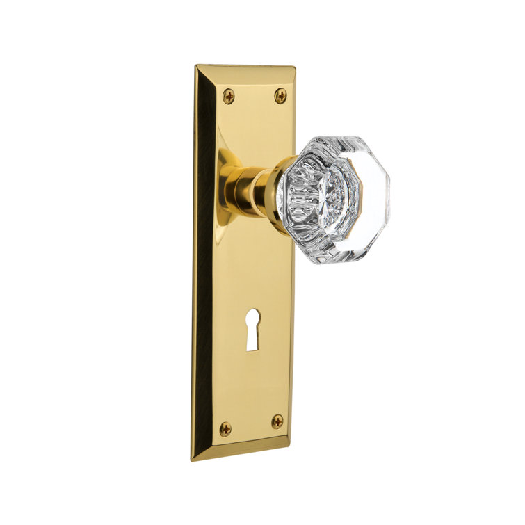 Vintage Brass Plate with Crystal Octagonal Door Knob