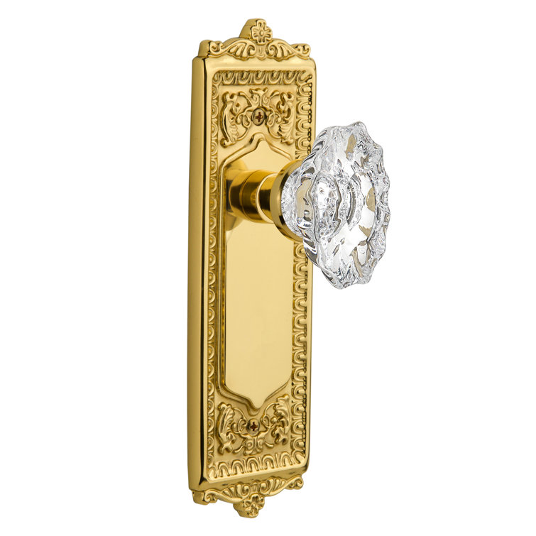 Unlacquered Brass Egg & Dart Plate with Chateau Crystal Door Knob