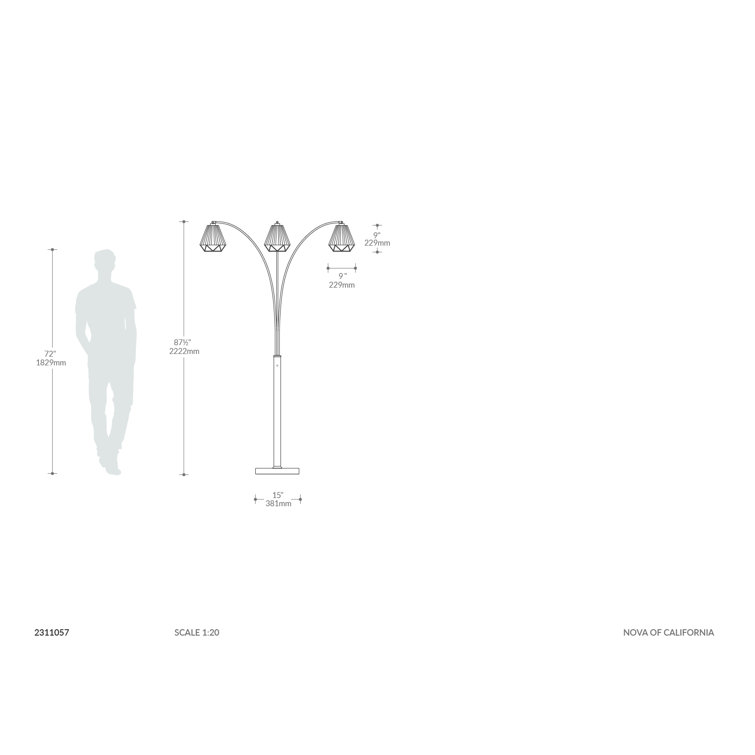 Polygon 88" Black and Brushed Nickel Multi-Head Arc Floor Lamp