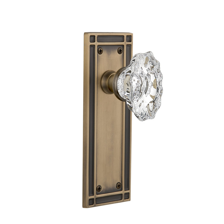 Antique Brass Mission Plate with Crystal Door Knob