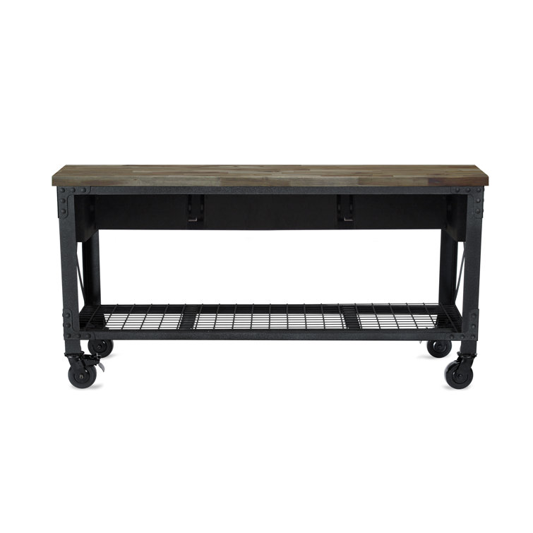Duramax Industrial 72" Aged Macadamia Wood-Top Rolling Workbench