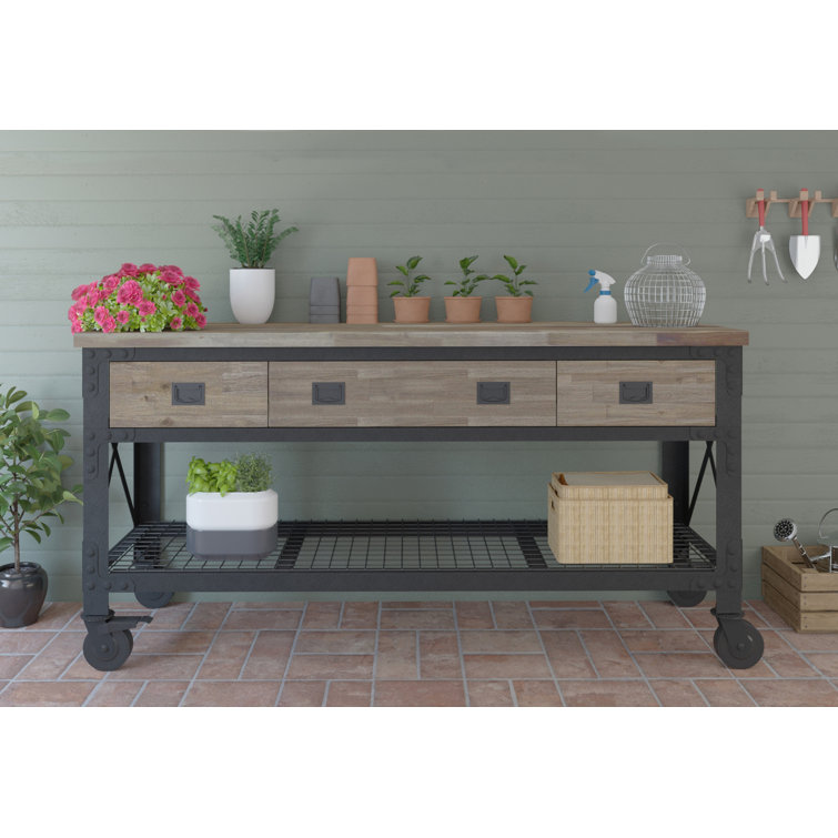 Duramax Industrial 72" Aged Macadamia Wood-Top Rolling Workbench