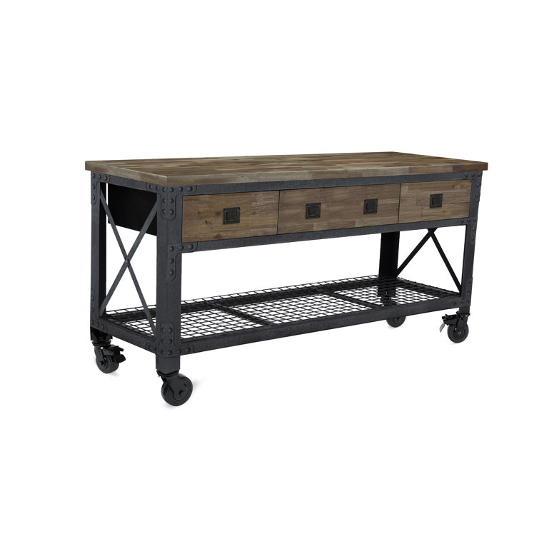 Duramax Industrial 72" Aged Macadamia Wood-Top Rolling Workbench