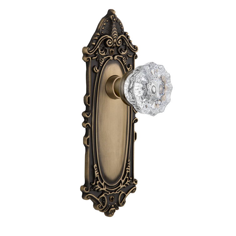 Antique Brass Victorian Plate with Crystal Glass Door Knob