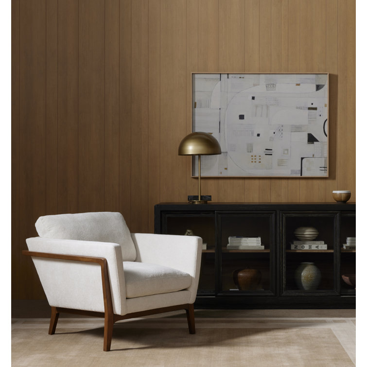 Camargue Cream Ivory Linen and Pecan Birch Wood Accent Chair