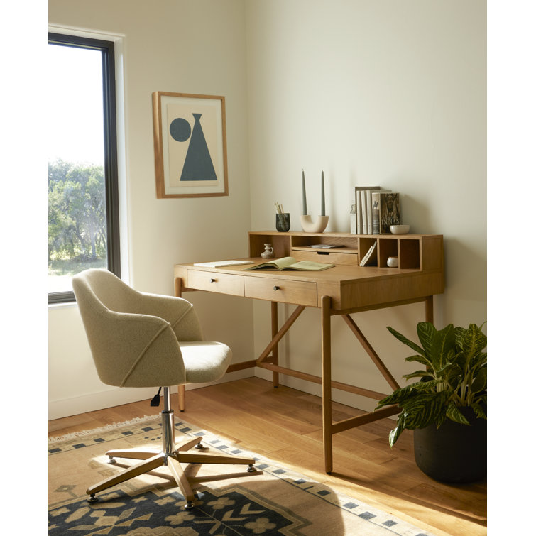 Edna Fedora Oatmeal Adjustable Swivel Task Chair in Brown Leather