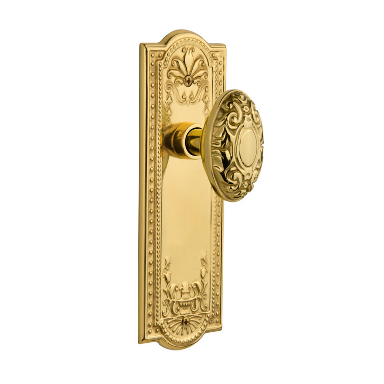 Victorian Polished Brass Privacy Door Knob with Meadows Plate