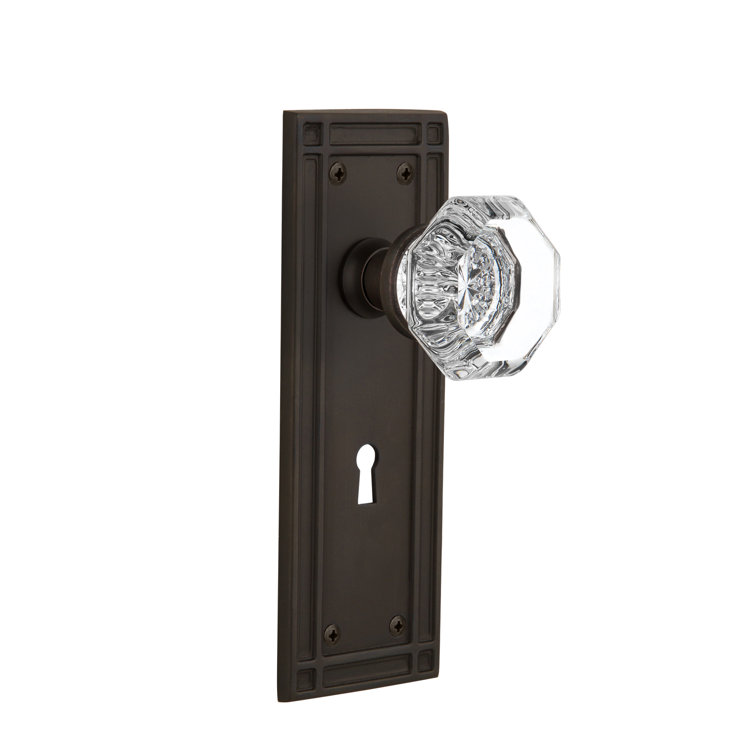 Oil-Rubbed Bronze Crystal Octagonal Door Knob with Long Plate