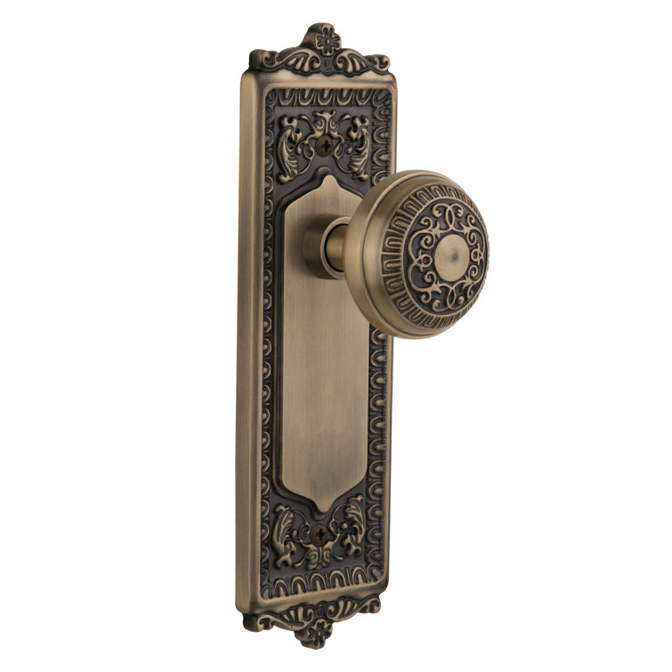 Antique Brass Egg & Dart Plate Privacy Door Knob Set