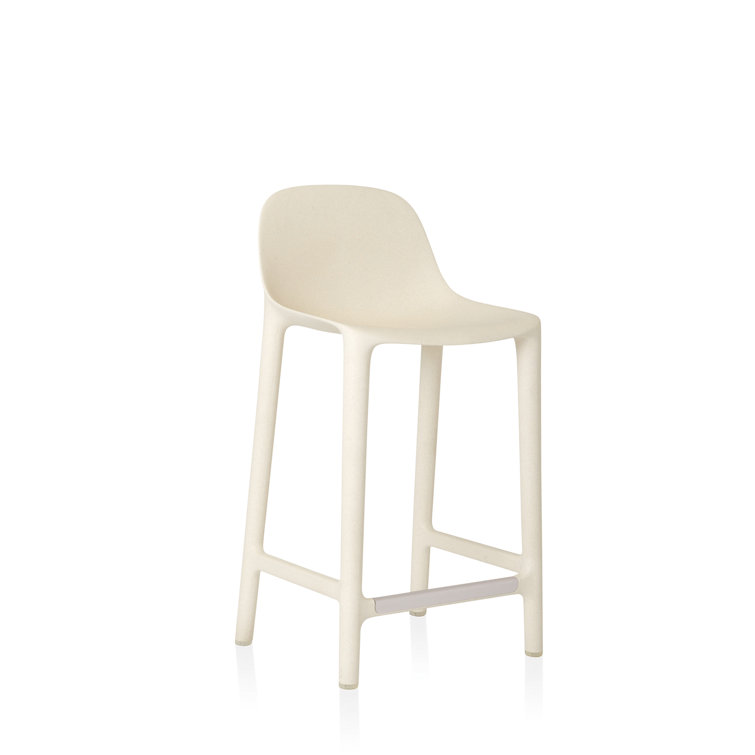 White Recycled Polypropylene and Wood Counter Stool