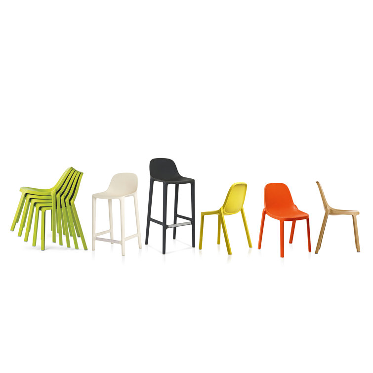 White Recycled Polypropylene and Wood Counter Stool
