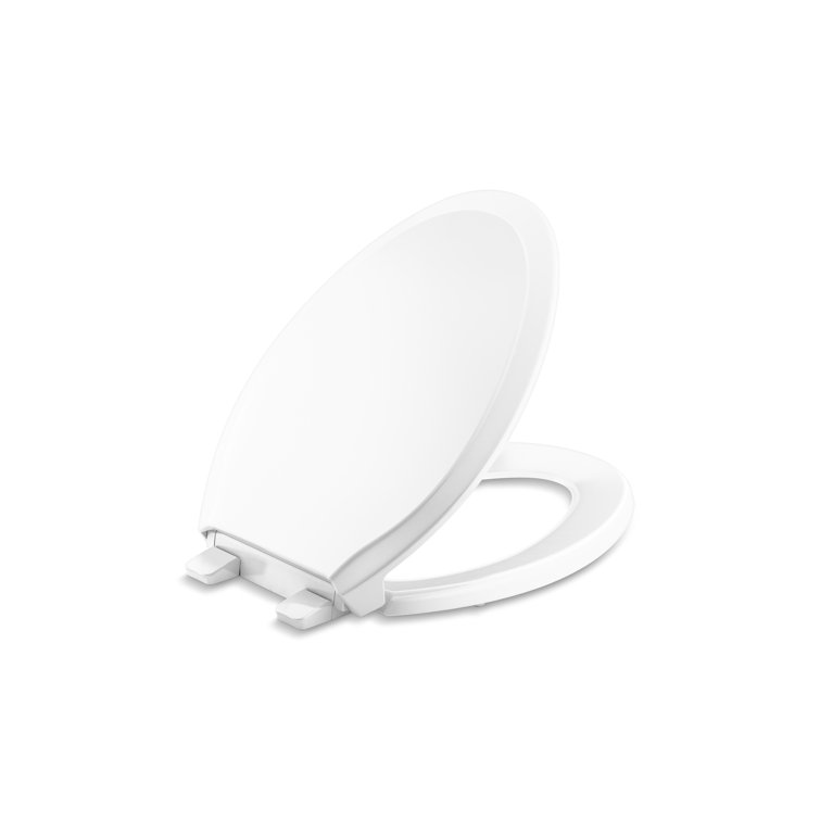 White Elongated Quiet-Close Toilet Seat with Grip-Tight Bumpers