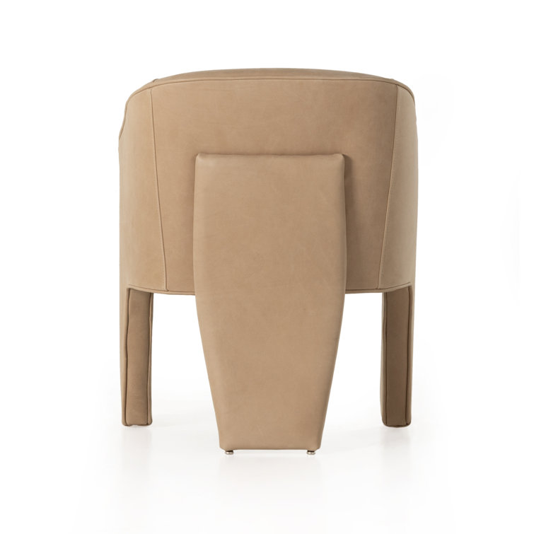Beige Contemporary Leather-Wood Upholstered Arm Chair 25"W