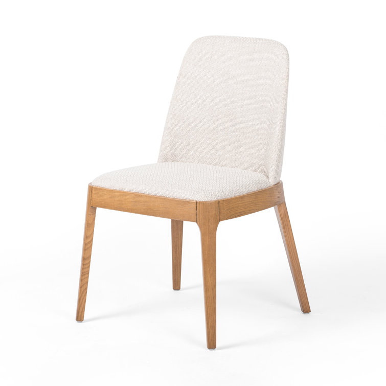 Splayed Solid Oak Legs High-Performance Cream Upholstered Side Chair
