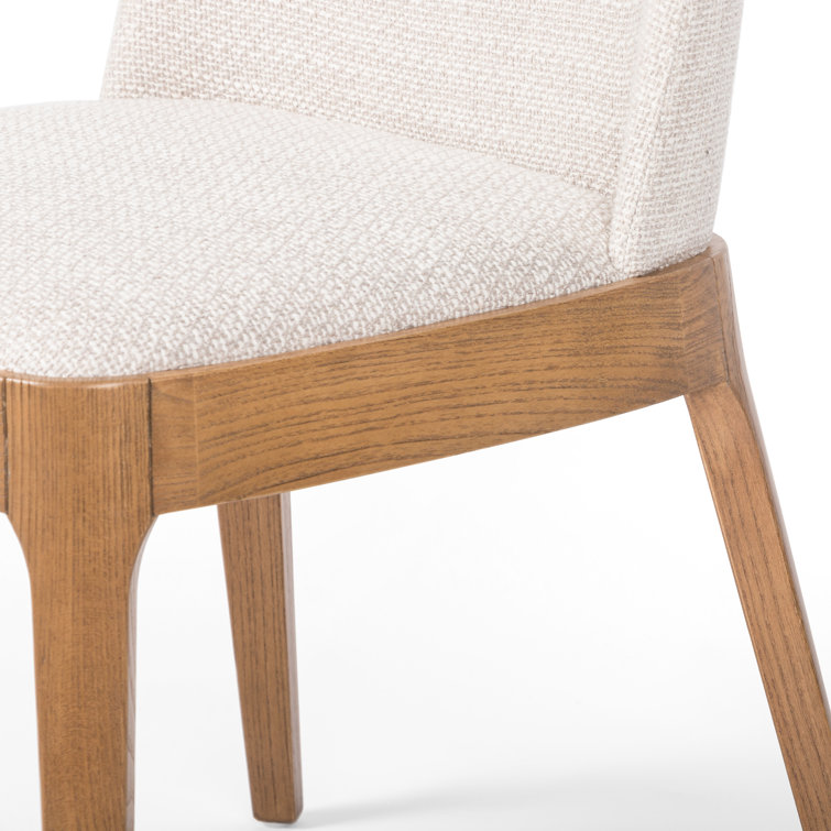 Splayed Solid Oak Legs High-Performance Cream Upholstered Side Chair
