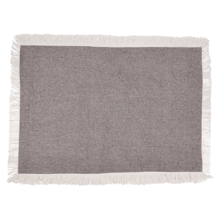 Gray Cotton Rectangle Placemats with Fringe Border, Set of 4