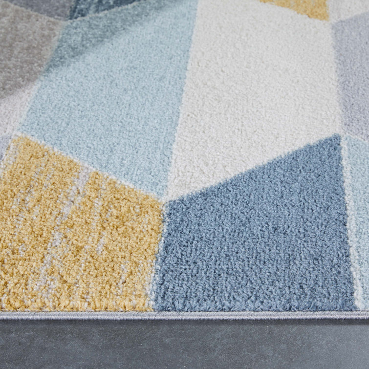 Mystic Blue Geometric Stain-Resistant Area Rug