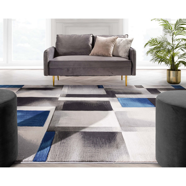 Modern Geometric Blue Synthetic 8' x 10' Easy-Care Area Rug
