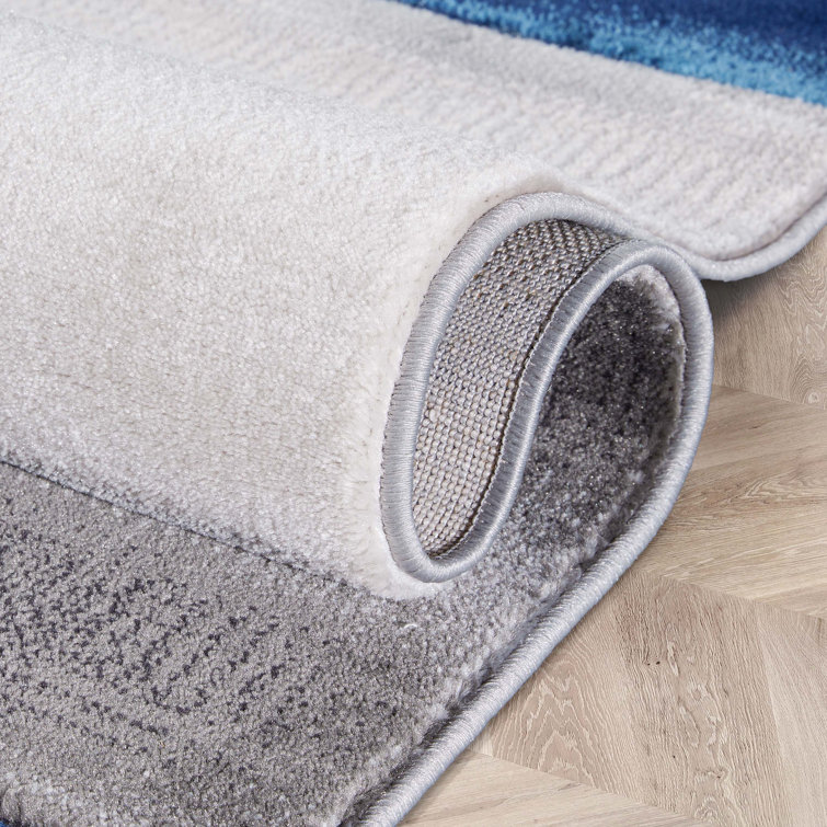 Modern Geometric Blue Synthetic 8' x 10' Easy-Care Area Rug