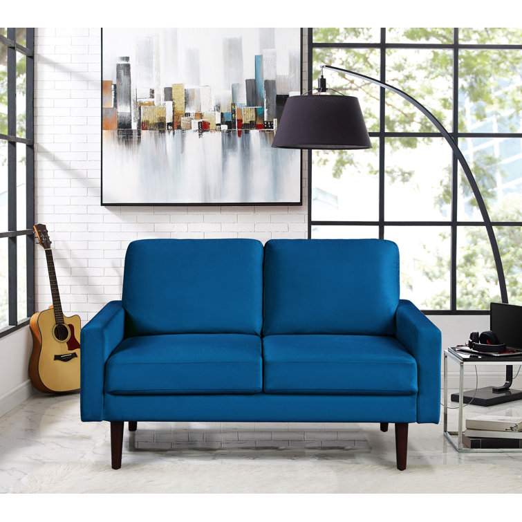Navy Blue Velvet 48'' Modern Track Arm Loveseat