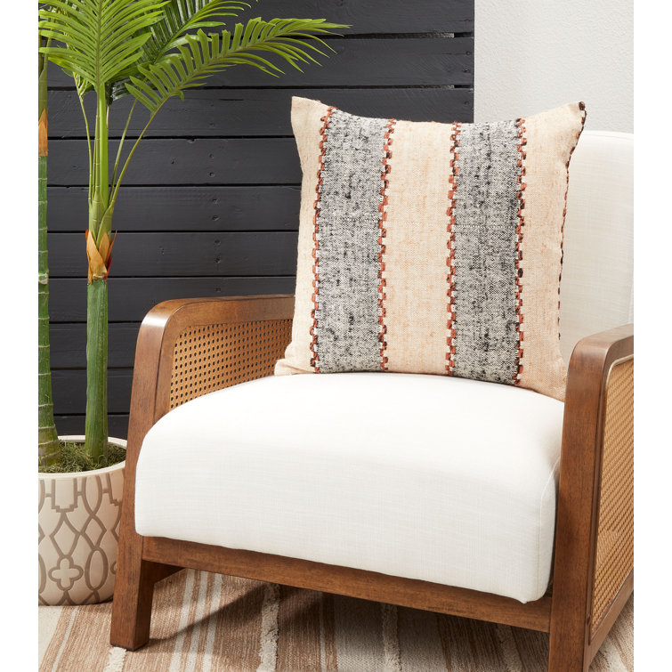 20'' Beige and Black Striped Cotton Throw Pillow Cover