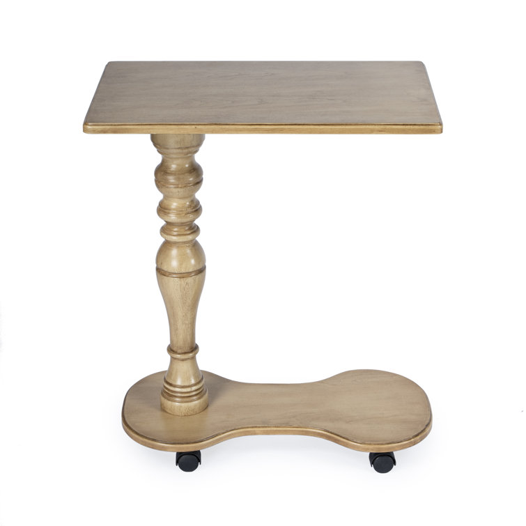 Antique Beige Wood Rectangular Mobile Tray Table