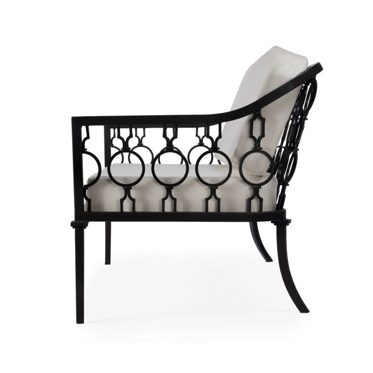 Southport White and Black Iron Upholstered Outdoor Loveseat