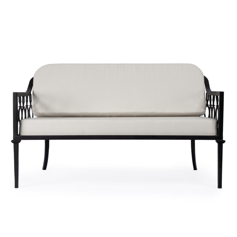 Southport White and Black Iron Upholstered Outdoor Loveseat