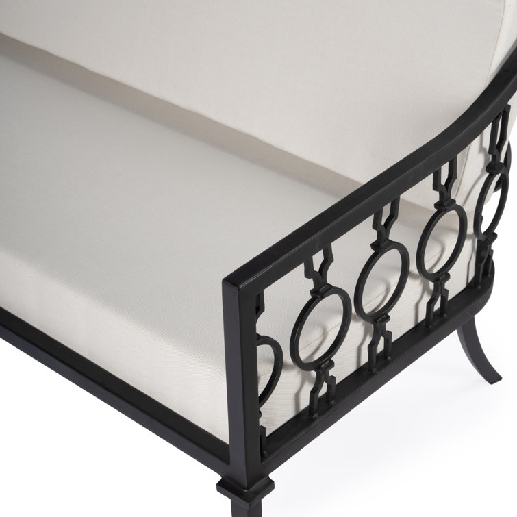 Southport White and Black Iron Upholstered Outdoor Loveseat