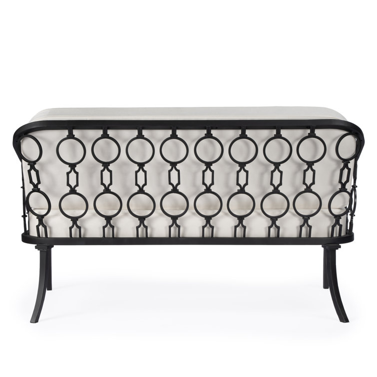 Southport White and Black Iron Upholstered Outdoor Loveseat