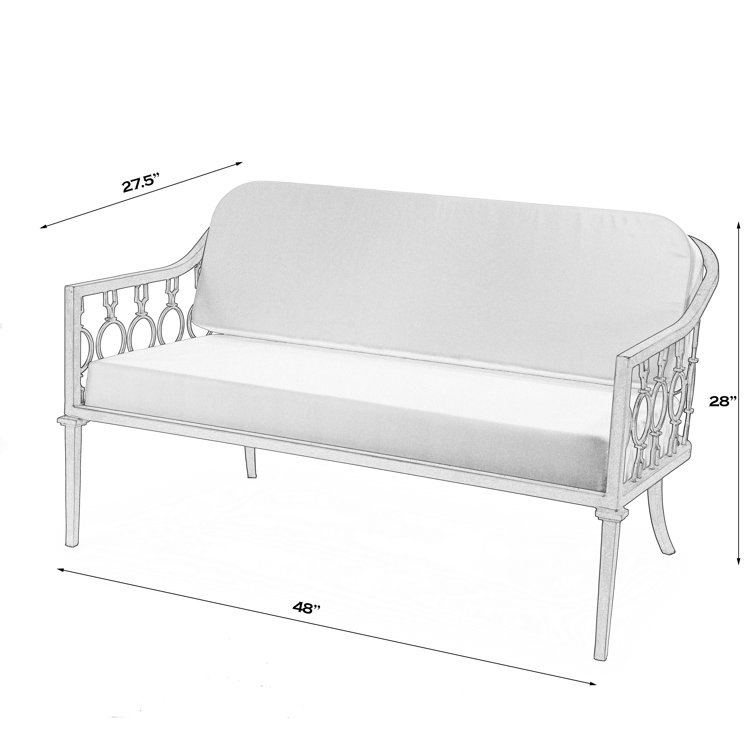 Southport White and Black Iron Upholstered Outdoor Loveseat