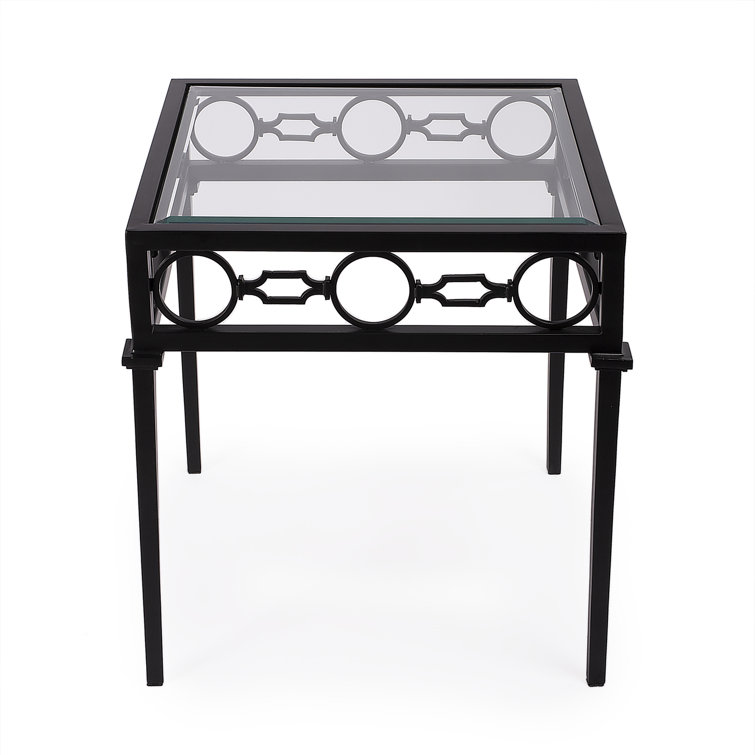 Southport Black Iron and Clear Glass Outdoor End Table