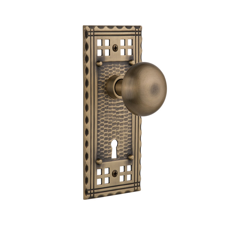 Antique Brass Craftsman Plate with Round Door Knob