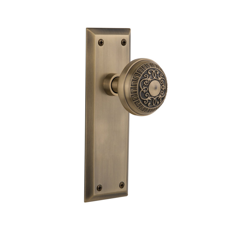 Antique Brass Egg & Dart Door Knob with New York Plate