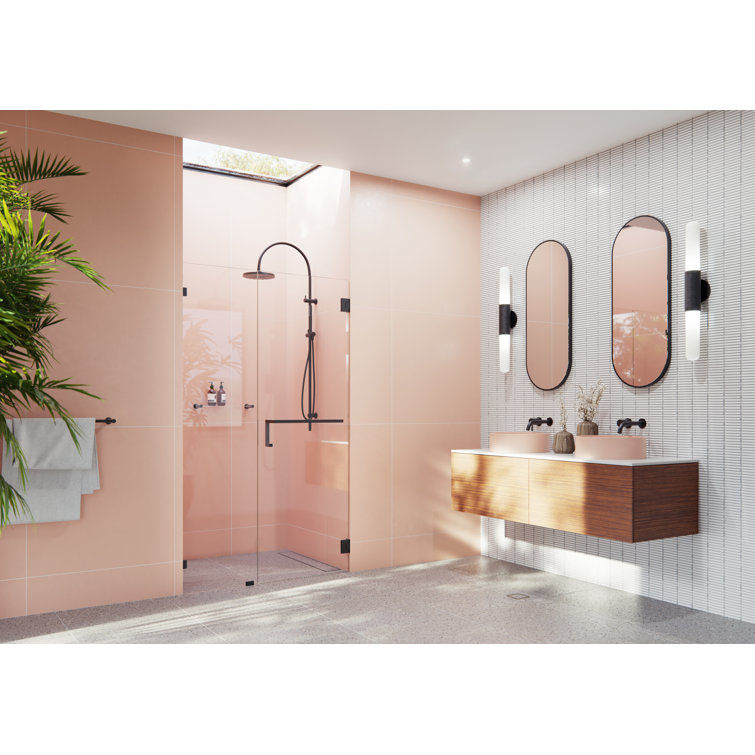 Matte Black Frameless Glass Shower Door with Towel Bar