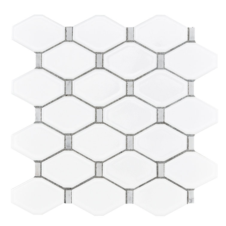 Honeycomb White Recycled Glass Mosaic Wall and Floor Tile