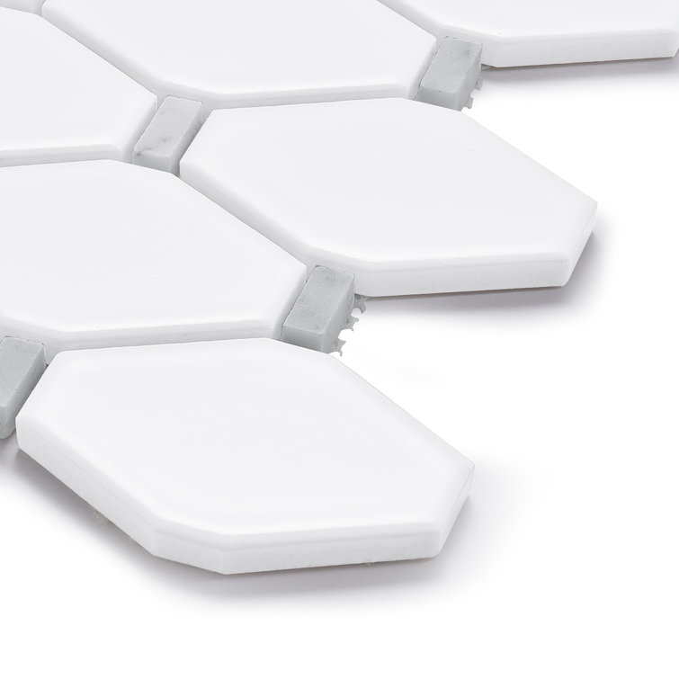 Honeycomb White Recycled Glass Mosaic Wall and Floor Tile