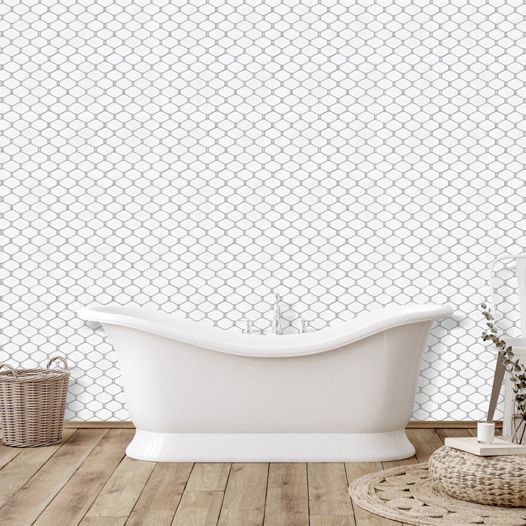 Honeycomb White Recycled Glass Mosaic Wall and Floor Tile